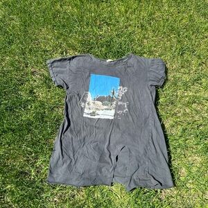 Free People Gray and Blue Short Sleeve Tee Asymmetrical